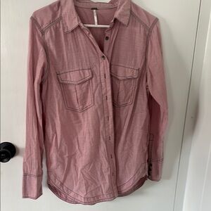 Free People Pink Button Down Shirt (Small)